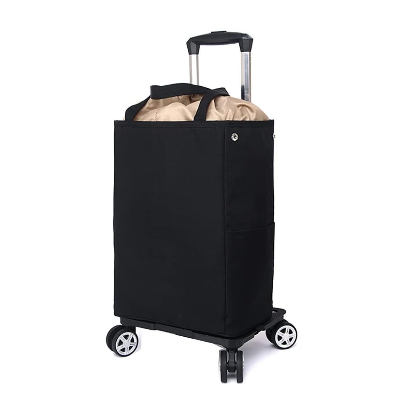 SBZIOJHDR foldable shopping trolley， Foldable Trolley Bag 5 Swivel Castor Wheels Detachable Heavy Duty Aluminum Alloy Light Weight Grocery(Black)