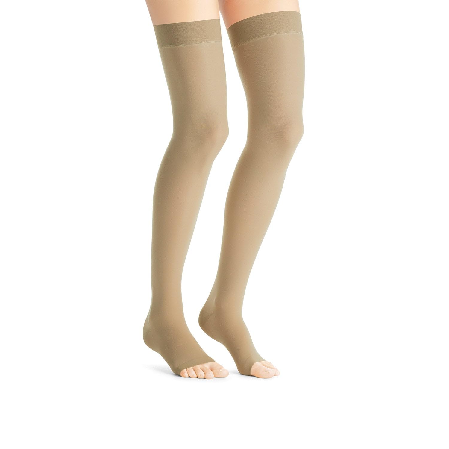 JOBST UltraSheer Thigh High with Silicone Dot Top Band, 15-20 mmHg Compression Stockings, Open Toe, Large, Natural