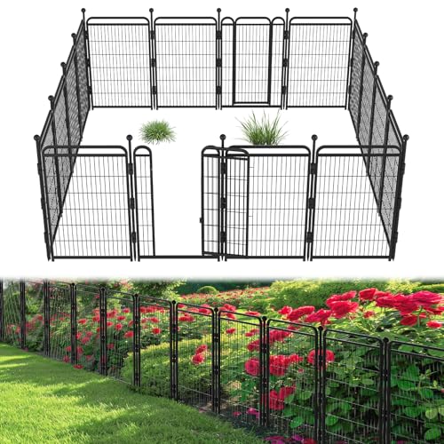 Decorative Garden Fence 40in(H) x 34.7ft(L) with 2 Gates,Thicken 16 Panels Metal No Dig Outdoor Dog Fence for Yard,Heavy Duty Animal Barrier for Dog and Rabbit, Garden Border Fence, Black