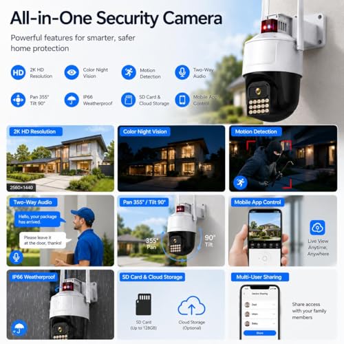 Image of Dr Vision 4MP WiFi PTZ Outdoor CCTV Camera for Home | 360 Pan Tilt | Color Night Vision | Motion Detection | Two Way Audio | Wireless Security Camera with Mobile App V380 Pro (PTZ Camera)