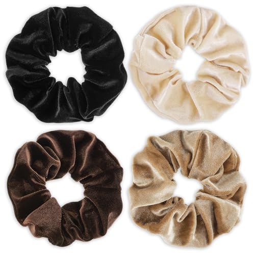 Elastici grandi da donna, 4 pezzi, in velluto, per coda di cavallo, morbidi, colorati, alla moda, per adolescenti e donne, spessi, ricci, sottili, fini