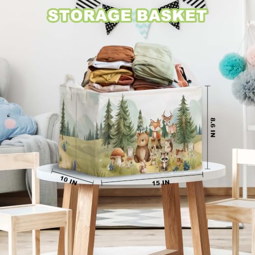 Image of Cute Animals Storage Baskets, Woodland Nursery Decor, Woodland Baby Shower Decorations, Large Squarecanvas Laundry Hamper With A Waterproof PECoating, Foldable Kids Toy Clothes Bins for Bedroom