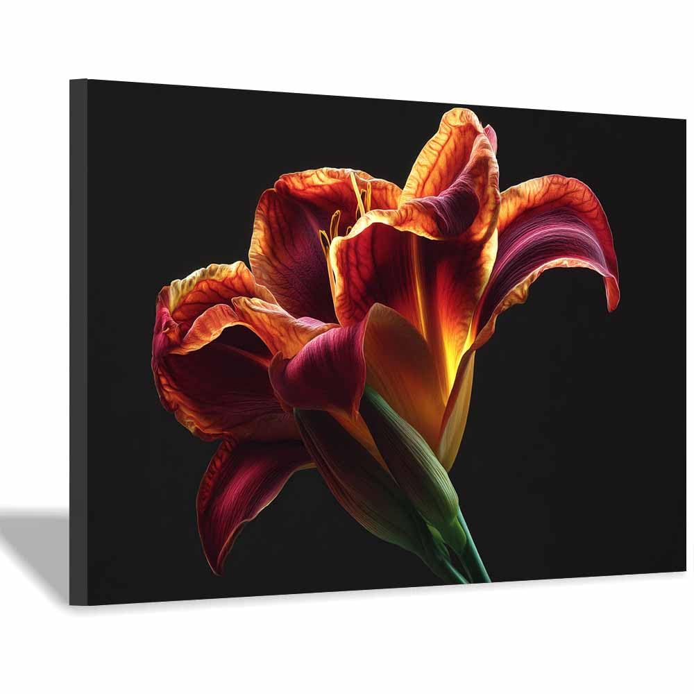 ZAMAEIU Landscape Canvas Painting Curled-petal Flower Wall Decor, Modern Artwork, For Bedroom Living Room Bathroom Home Office Room Decorations(red)-30x50cm Framed