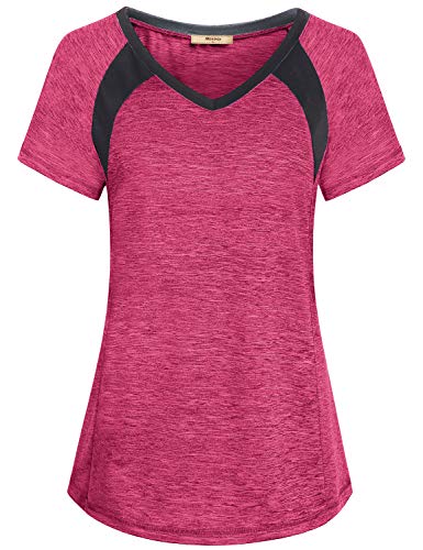 Miusey Workout Clothes for Women, Girls Quick Dry Shirts Short Raglan Sleeve V