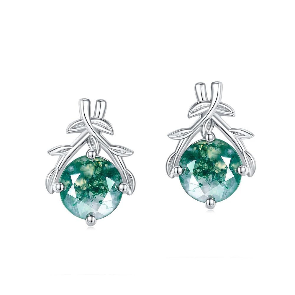 Boucles d'oreilles agate mousse en argent, cadeau de Saint-Valentin