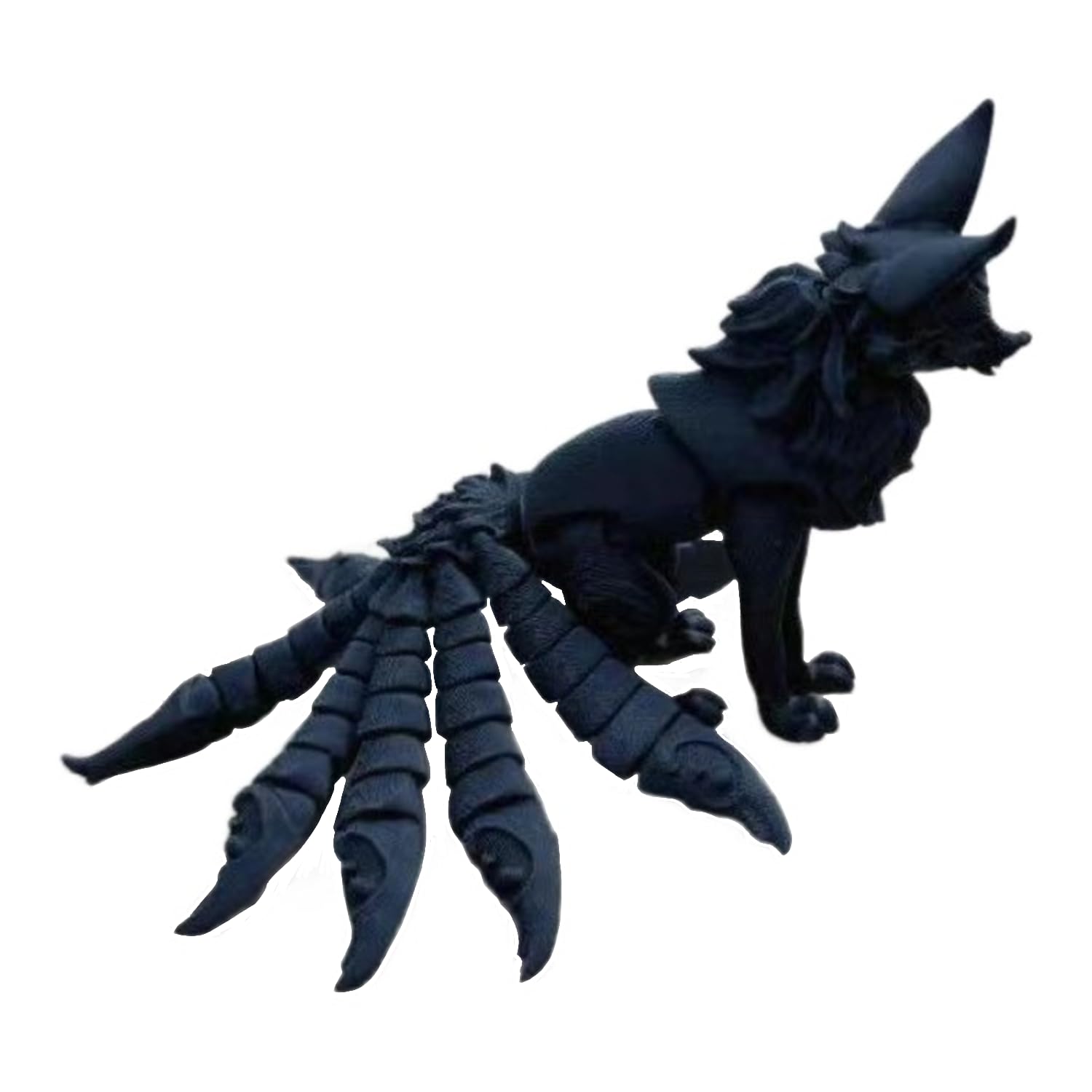 JTDZ 3D Printed Nine-Tailed Fox Figurine Multi-Jointed Movable Animal Statue Articulated China Mythology Figure Sculpture Ornament for Home Office Desktop Decor (Black)