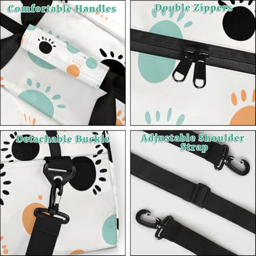 Cute Footprints Paw Gym Travel Duffle Bag for Women & Men with Front Zipper Pocket for Sports, Overnight, Weekender, Carry On,Workout & Dance Bag,Geometric Print,18.9 * 8.7 * 10.6 in4
