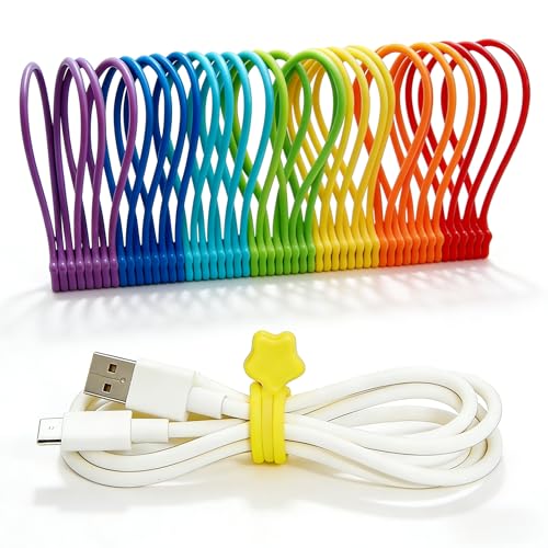 Fironst Reusable Silicone Magnetic Cable Ties 28 Pack 7.48 Magnetic Twist Ties for Bundling and Organizing Holding Stuff USB Charging Cords Fridge Magnets or to Play and Decorate(7 Colors)