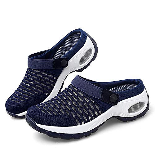 Image of Trsorini Mules Clogs for Women Summer Air Cushion Platform Mesh Mules Sneaker Sandals for Female Lightweight Beach Shoes Outdoor Slippers Walking Shoes