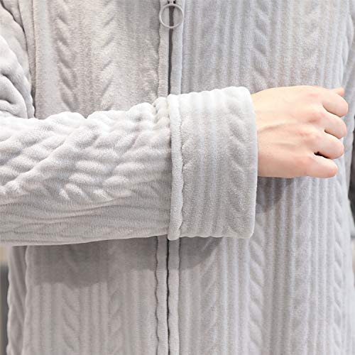 Bifini Men Adult Zip Up Fleece Robe Warm Nightgown Pajamas With Hood Gray M #TOP3
