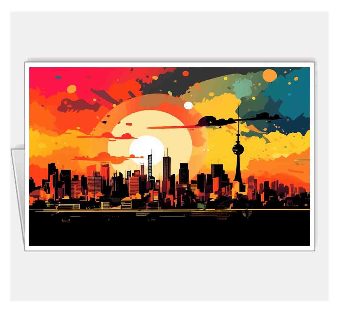 Arsharenkay All Occasion Assortment City Pop Art Greeting Cards No24 (Zibo City 1, 4 Cards / 145 x 210 mm / 5.5 x 8 inches)