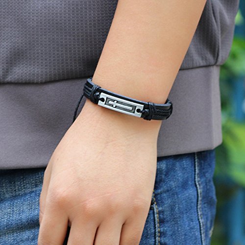 Pulsera de cuero con cruz estilo múltiple para hombre miniatura 3