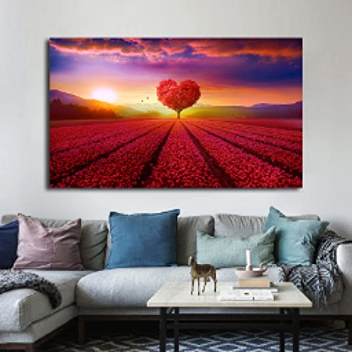 Arbre coeur rouge art mural moderne pour salon et ambiance chaleureuse