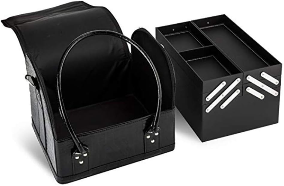 Professional Cosmetic Case Pvc Material Large 2-layer Tray With Shoulder Strap Professional Makeup Artist Toolbox,B,32x23x26cm (F 32x23x26cm)