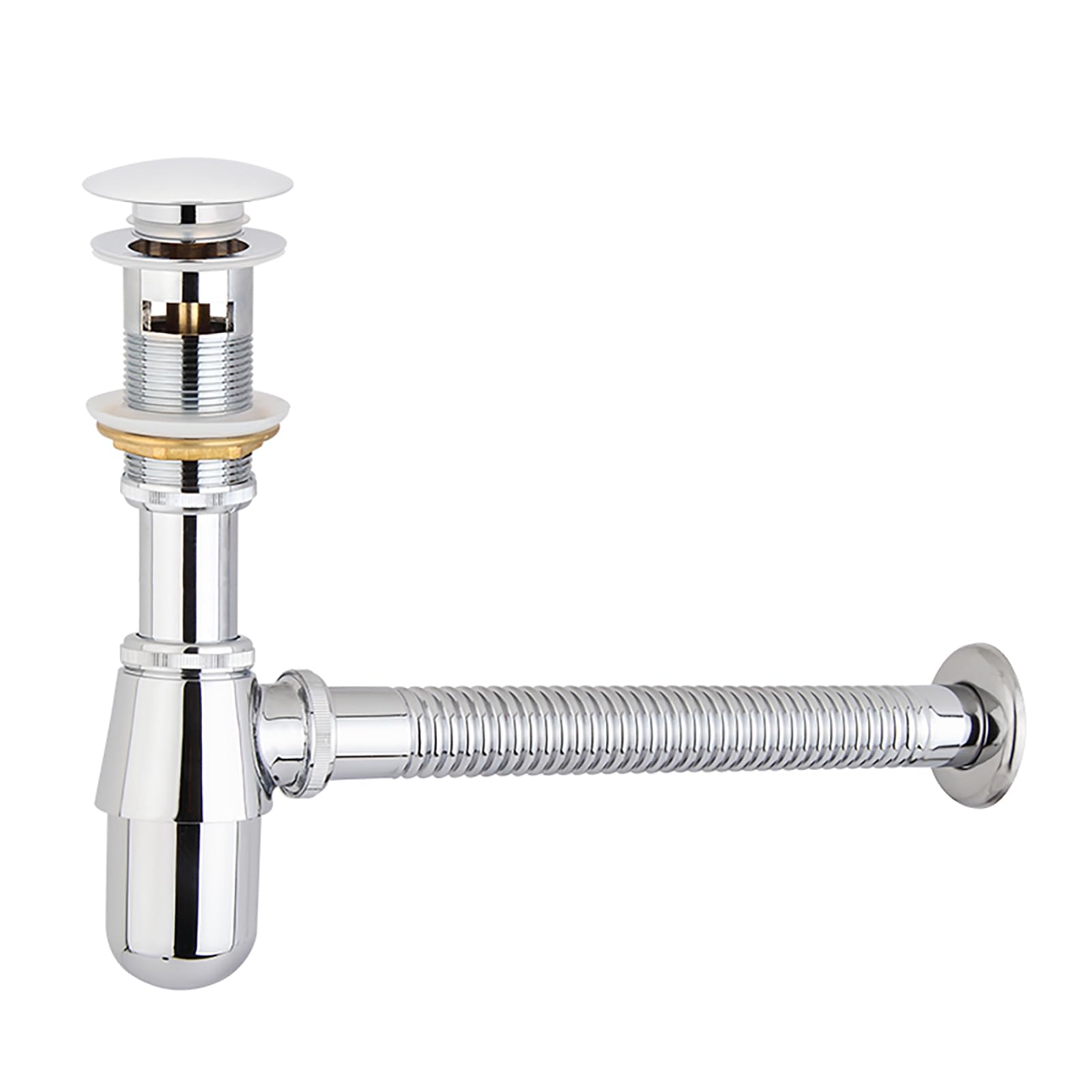 Sifone Lavabo Bagno con Piletta Click Clack,Troppopieno,Altezza Regolabile,Tubo Corrugato Estensibile,Anti-Odore Sifone per Lavabo