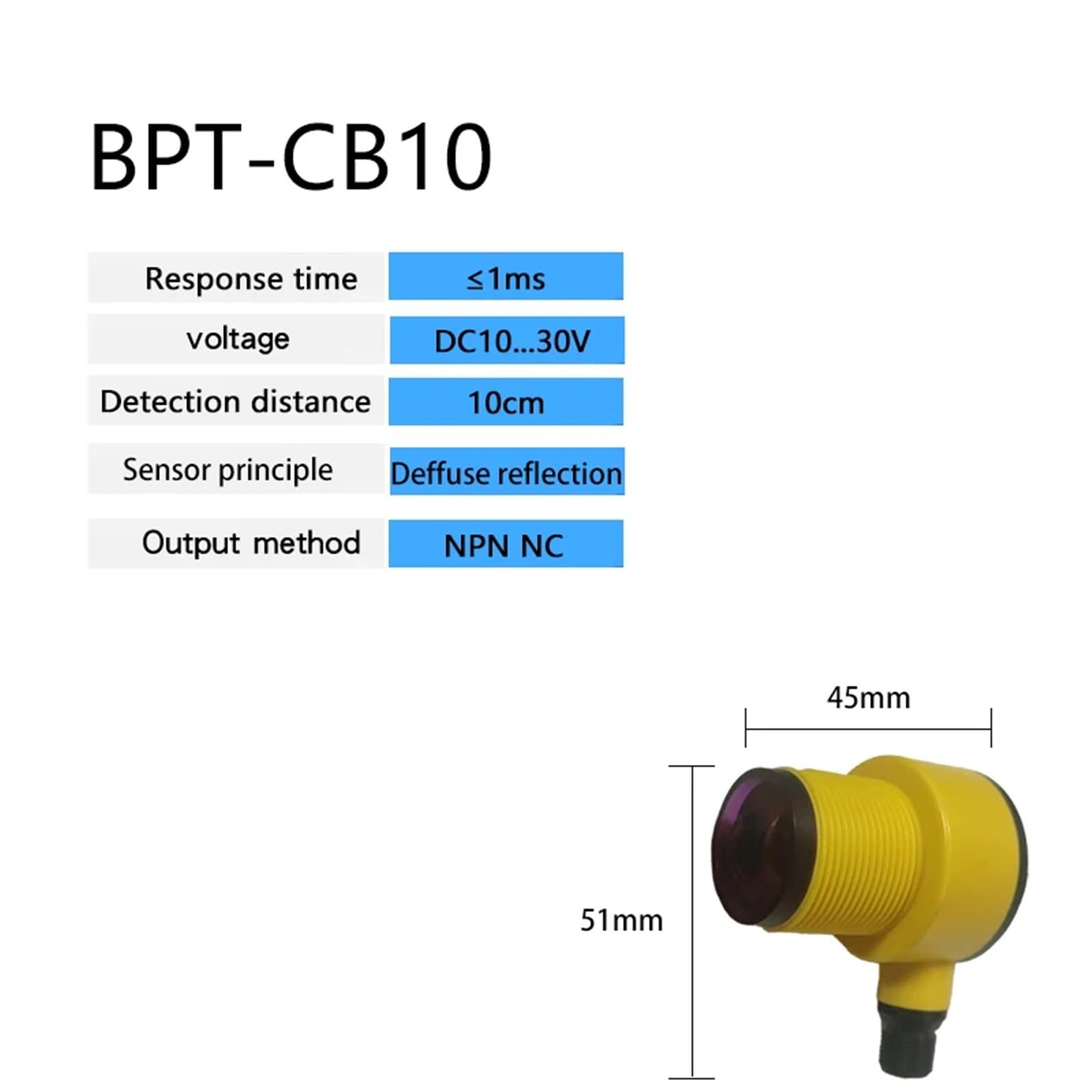 Capteur Optique à réflexion Diffuse T30 NPN PNP NO NC Distance de détection 10 cm Interrupteur(BPT-CB10)