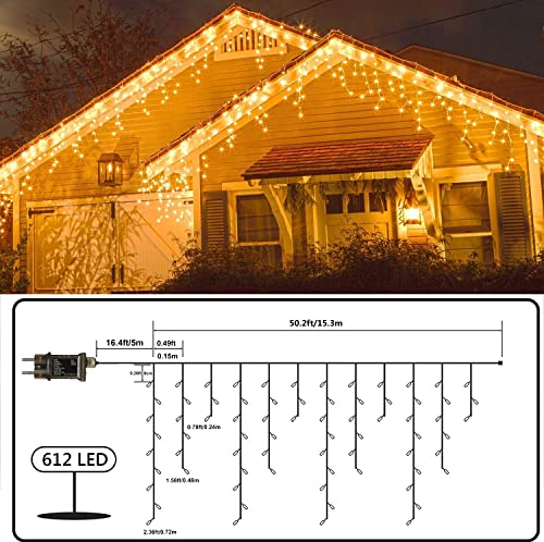 Qedertek 15,3 m ijsregen lichtketting voor buiten/binnen, 612 leds, ijsregen, lichtgordijn, kerstverlichting, 8 modi, timer, dimbaar lichtsnoer met afstandsbediening, kerstdecoratie, balkon (warmwit) - Image 5