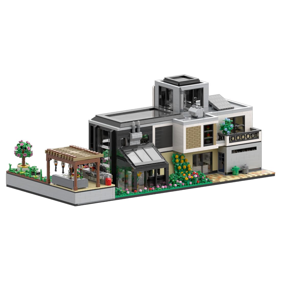 MOC-151755 Architektur Moderne Glasvilla Bausteine Set, Gebäude Haus Modular Buildings Klemmbausteine mit Garten, Home und Büro-Deko & Sammlerstück Geschenk für Erwachsene - 4759 Teile