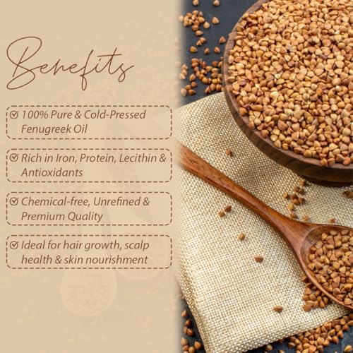 Image of Fenugreek Oil | 100% Pure Cold Pressed Methi Oil for Hair Growth & Skin Care | Reduces Hair Fall, Dandruff & Acne | Strengthens Hair, Adds Shine & Nourishes Scalp | 120 ml