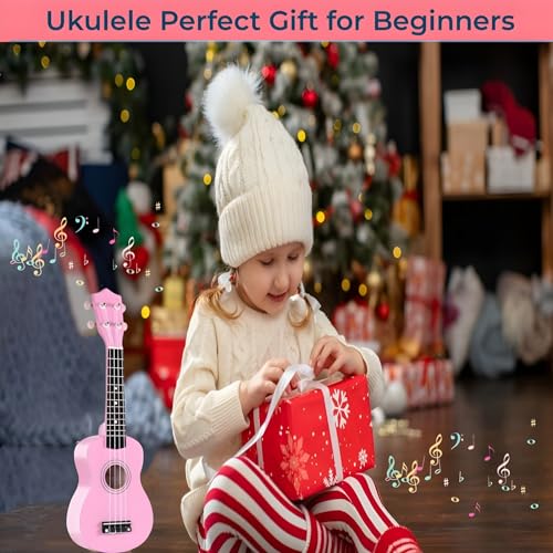 Image of Jakeloo 21 Inch Wooden Acoustic Guitar for Toddler, Kids Guitar Toy, Musical Instrument, Ideal for 3-9 Year Old Boys Girls, Pink