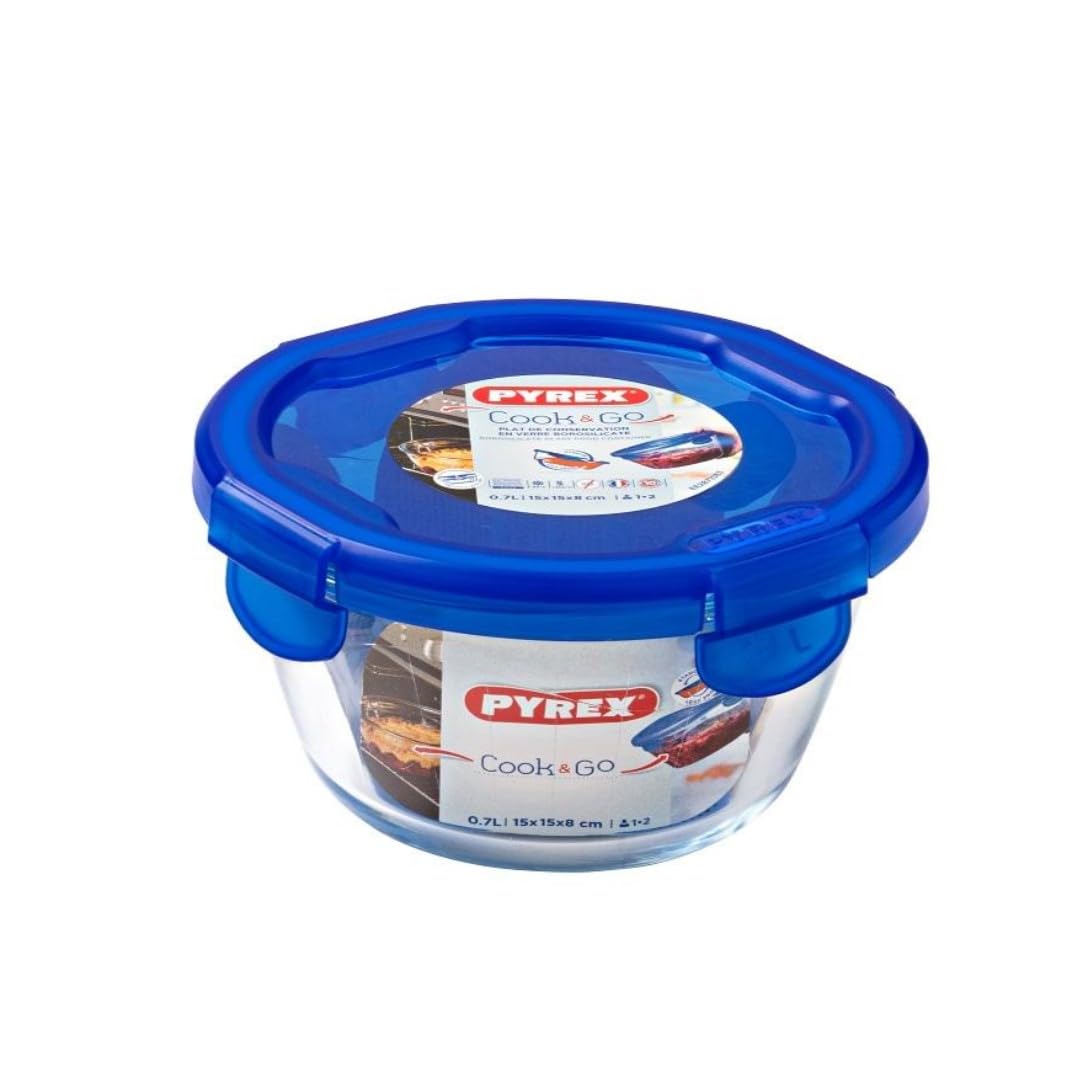 Pyrex Easy Wash Cook & Go Round Container with Lid Small 0.7 Litre Blue (Pack of 2)