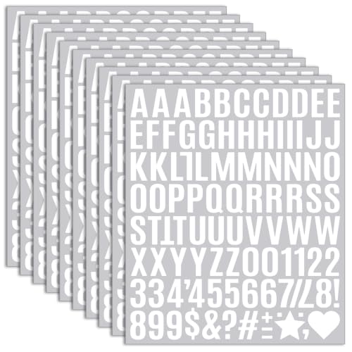 10 Sheet Small Letter Stickers - 1 Inch White Vinyl Self Adhesive Alphabet Stickers Stick On Letters for Arts Crafts Outdoor Sign Wall Mailbox Windows Doors Car Poster Board (White 1 Inch)