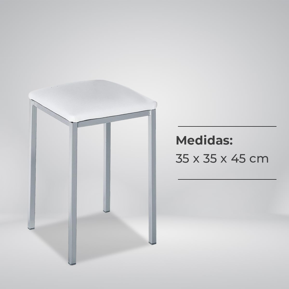 ASTIMESA TACUBL Dos Taburetes de Cocina Modelo Cuadrado Polipiel Blanco Estructura de Metal Blanco, Altura de Asiento: 45 cms