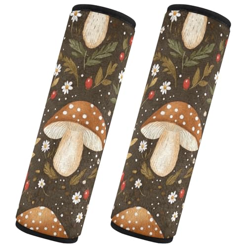 Seat Belt Covers 2 Pack Mushrooms Flowers Car Seat Strap Covers Super Soft Brown Car Seat Neck Cover for Boys Girls Adults Babies M