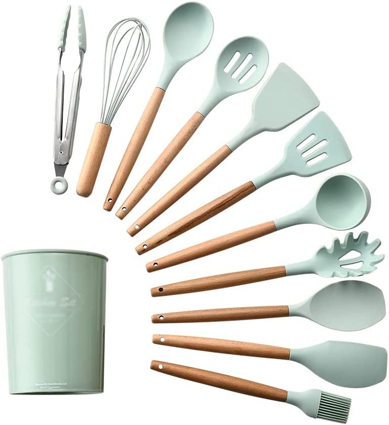 Küchenutensilien Set Küchenhelfer Set hochwertig Antihaftbeschichteter, hitzebeständiger Griff, Pfannenwender, Löffel, Silikon, Küchengeschirr, Kochutensilien, Set mit Aufbewahrungsbox, Küchenutensili Küche, Haushalt & Wohnen
