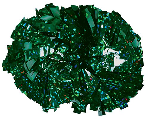 Chasse Holographic Cheerleading Pom Poms - Shiny Metallic Foil Cheer Pom with Baton Handle for Dance Sports Celebrations (Single, Crystal Dark Green)