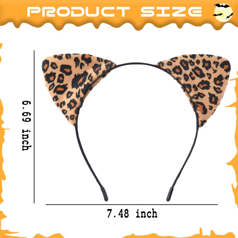 Leopard Print Cat Ears Heandband for Women Leopard Print Hair Accessories Hair Wrap Cheetah Cat Ear Hair Band for Party Cosplay Ear Headwear Headdress Hair Hoop for Women - Image 4