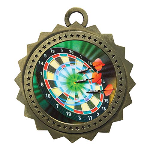 10 PK of Darts Gold Medals Trophy Award with Neck Ribbons D03-MY418