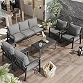 VONZOY 7 Seats Aluminum Patio Conversation Set, Outdoor Furniture Set for Balcony, Porch,Garden,Backyard Modern Sectional Sofa with Upgrade Cushion and Coffee Table