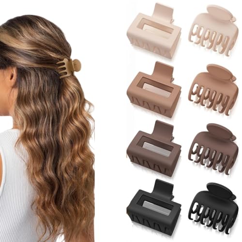 HFLYJPYW 8 Pcs Medium Hair Clips for Women Girls - 2 Styles Rectangle and Double Row Teeth Small Claw Clips for Thin Fine Thick Hair, Matte Non-slip Strong Hold Jaw ClipsDark Collection) - image 1