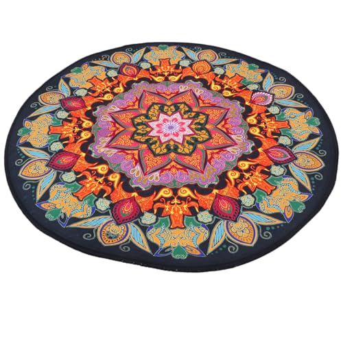 Healifty Alfombra Redonda Lavable Estampado Mandala en Color Amarillo, de Tela No Tejida y Fibra de Poliéster, Adecuado para Tatami y Junto Cama