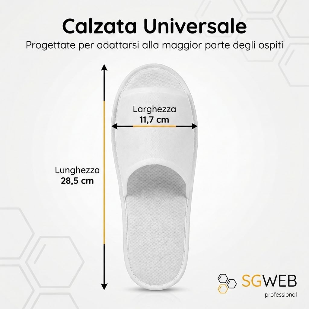 100 Paia Ciabatte di Cortesia per Hotel, Alberghi, Spa in TNT - Confezionate Singolarmente, Suola Antiscivolo - Pantofole Monouso Aperte 28,5 x 11,7 cm - 42 g - Bianco (Mod. Aperto)