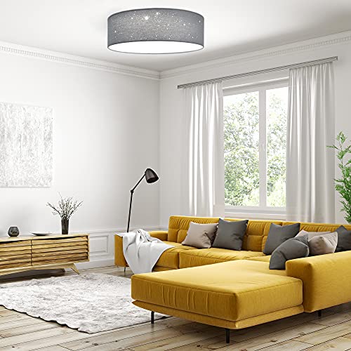 Navaris LED Deckenleuchte 40cm - Dimmbar Farbtemperaturwechsel Fernbedienung - 22W Stoff Hellgrau Sternenhimmel - Wohnzimmer Lampe Schlafzimmer Deckenlampe Kinderzimmer Lampe Decke