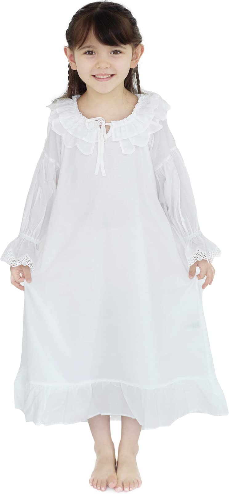 610 YOUNightgowns for Girls, Cotton Vintage Pajama Dresses for Girl, Long Sleeve SleepShirt Jammies for Little Kids 2T-14