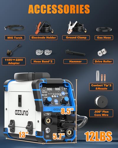 Image of AZZUNO MIG Welder Machine 110V /220V, 155Amp 5-in-1 Gas MIG /Aluminum MIG /Gasless Flux MIG /Lift TIG /Stick Welding Machine, Wire Feed Welder