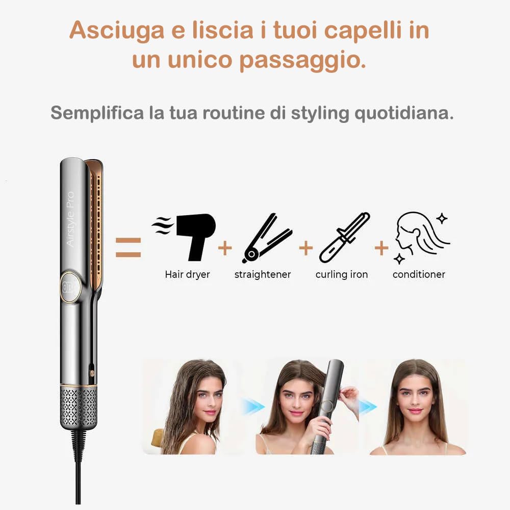 OBA Airstyle Pro Piastra ad Aria Calda Professionale Wet & Dry, Asciugacapelli e Styler 2 in 1, 1400W, Tecnologia Brushless, Nero, automatica con flusso controllato
