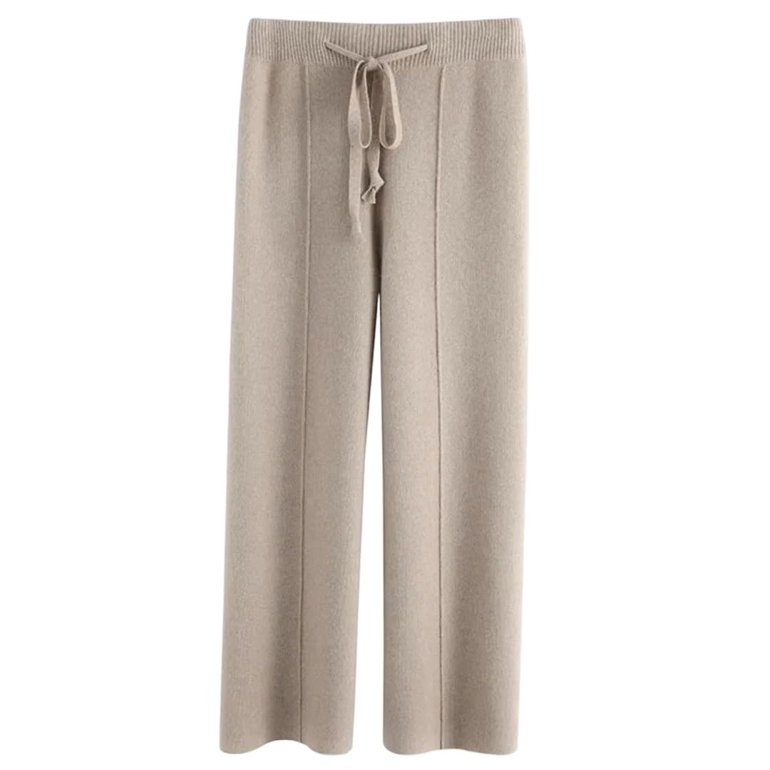 Womens Winter Knitted Wide Leg Soft High Waist Floor-Length Trousers Pants Light Camel Medium