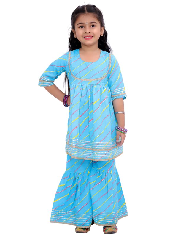 Image of LITTLE GINNIE Anarkali Sharara Set for Baby Girls, Cotton, Traditional Ethnic Wear for Kids Girls