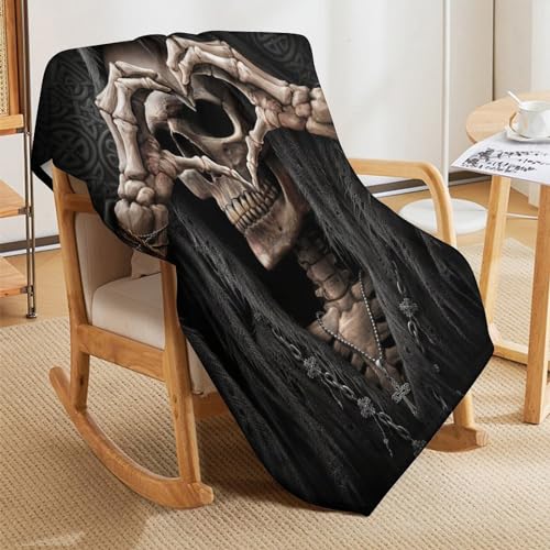 Manta gótica de esqueleto para tardes de película en el sofá y noches frescas en la cama 5