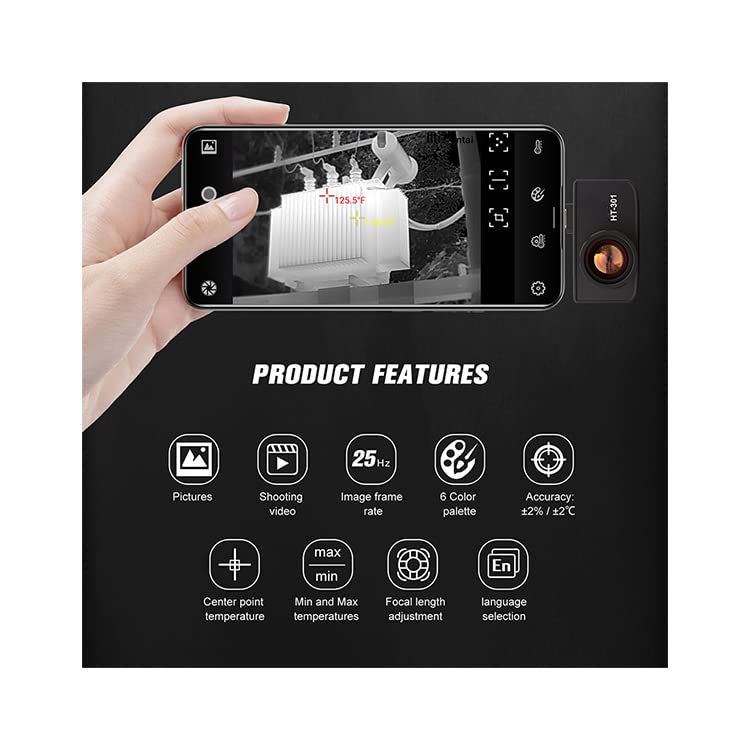 YuqiaoTime HT-301 Mobile Phone Thermal Imager for Phone for Android Type-C Infrared Resolution: 384X288, Range -20~400°C