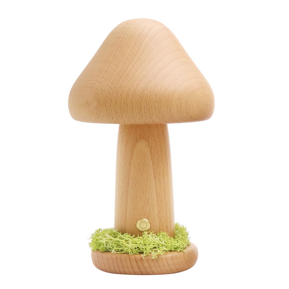 Veilleuse LED champignon en hêtre naturel et design torsadé épuré