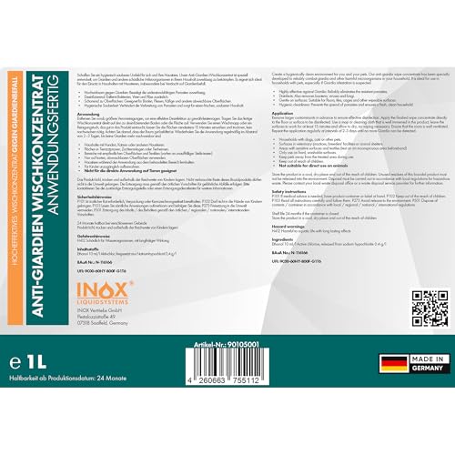INOX Hocheffektives Giardien Desinfektionsmittel 2x1L I Anti-Giardien Wischkonzentrat für alle Oberflächen I Wirksames Desinfektionsmittel für Giardien für den Haushalt