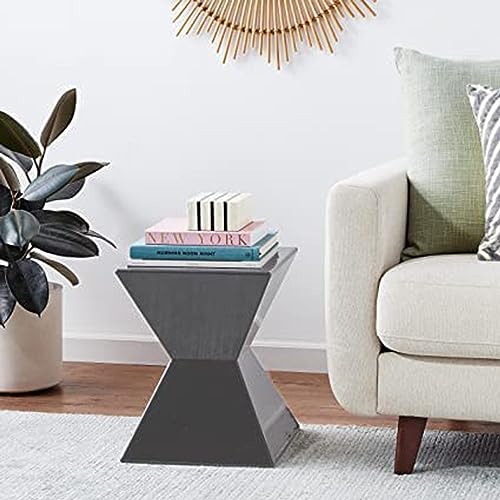 Image of Wooden Block Accent Side Table in Antique Wooden Design, Fully Assembled, End, Bedside Table and Nightstand, for The Living Room and Bedroom-Grey
