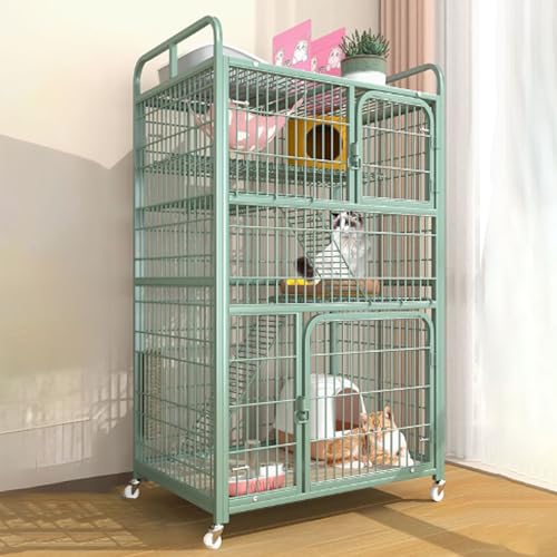 猫用ケージ ボックス クレート ケネル、 室内用キャットケージ キャティオ キャスター付き トップカバー 収納棚 ロック付き グリーン 複数サイズ(80x55x136cm)