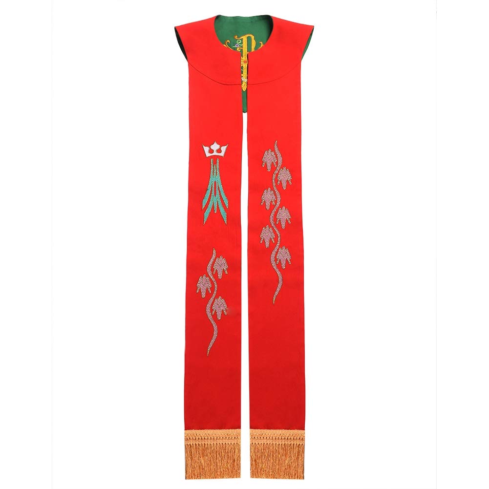 Blessume Unisex Red & Green Priest Reversible Stole Embroidered Chasuble Stole White&Purple (Red & Green)