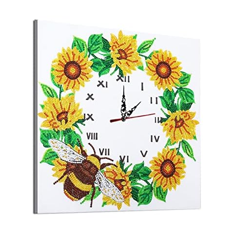 5D DIY Diamond Painting Special Shape Rhinestones Flower Wall Clock Partial Drill Crystal Mosaic Art Crafts Diamond Painting by Number Home Wall Décor (F1) Cover